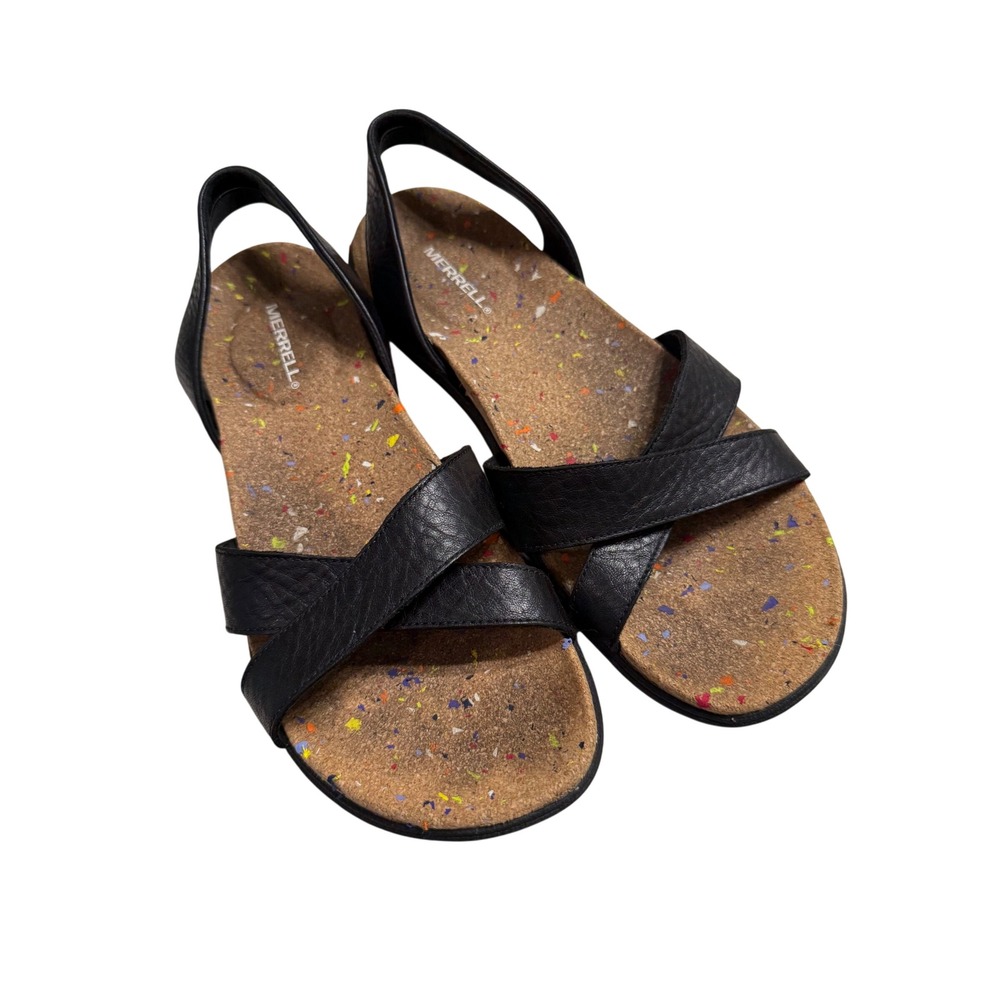 Merrell Napa Valley Slingback Sandals Black EUC Leather Cork Footbed Comfort  10